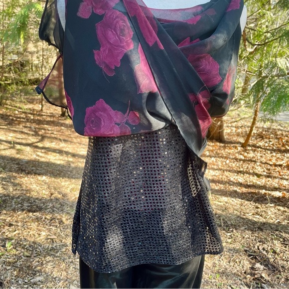 Rose Cowl Neck Blouse Sheer Tank Top by Jessica Howard Vintage Y2K Sequin Lined - Picture 14 of 14